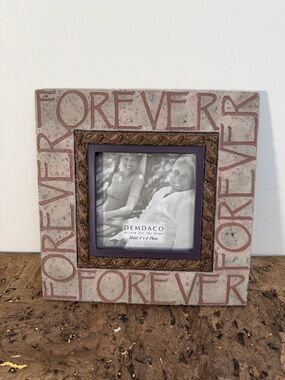 8 x 8” Demdaco Beige Frame with Pink 'Forever' Lettering and Ornate Inner Trim